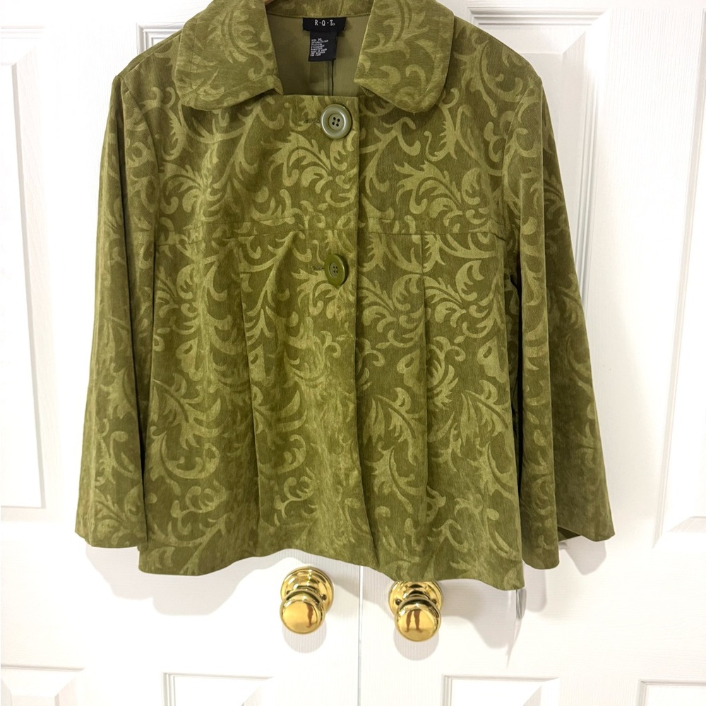 NWT RQT XL Olive Green Women's Jacket jacquard Autumn Apparel new